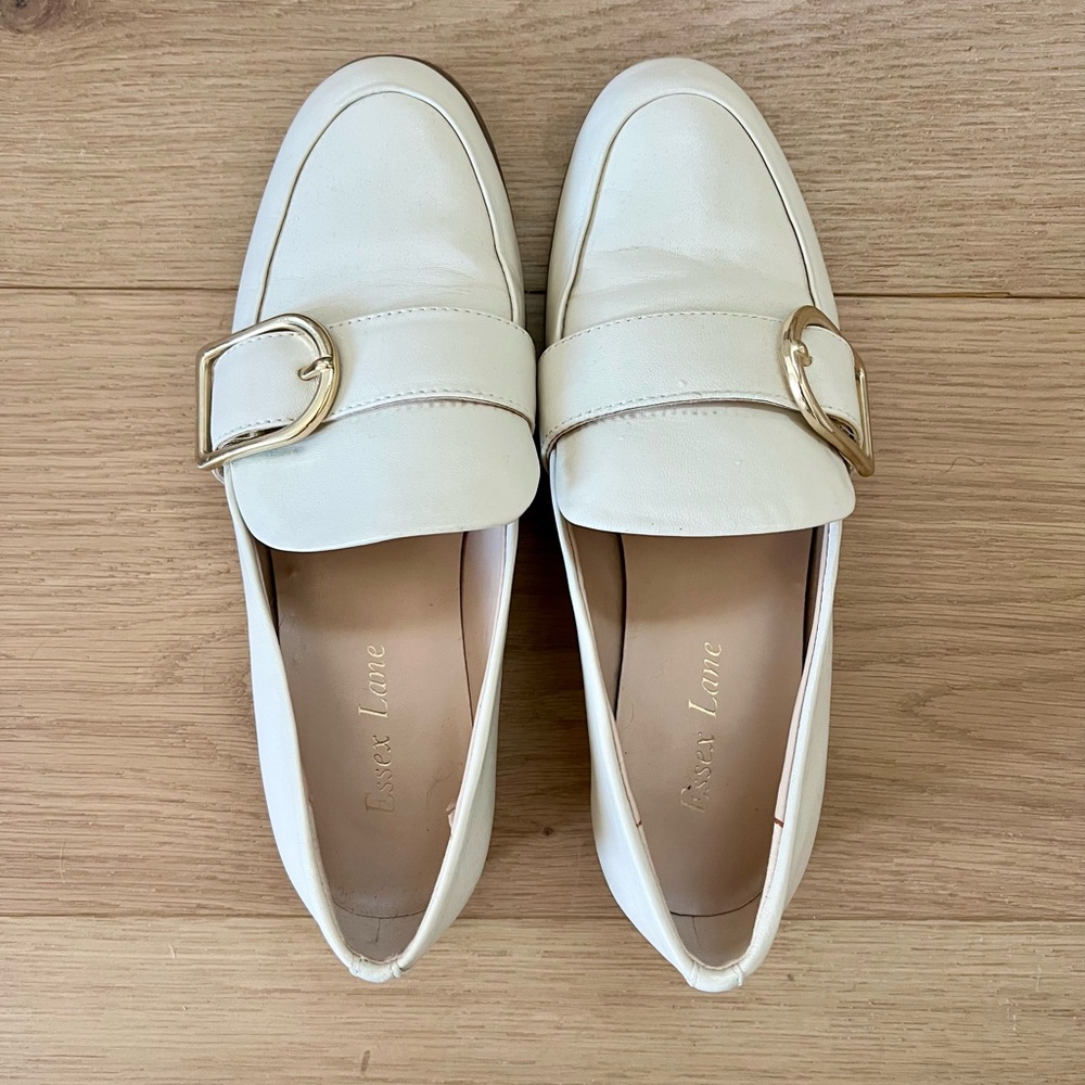Essex Lane Women's Cream Loafers with Gold Buckle